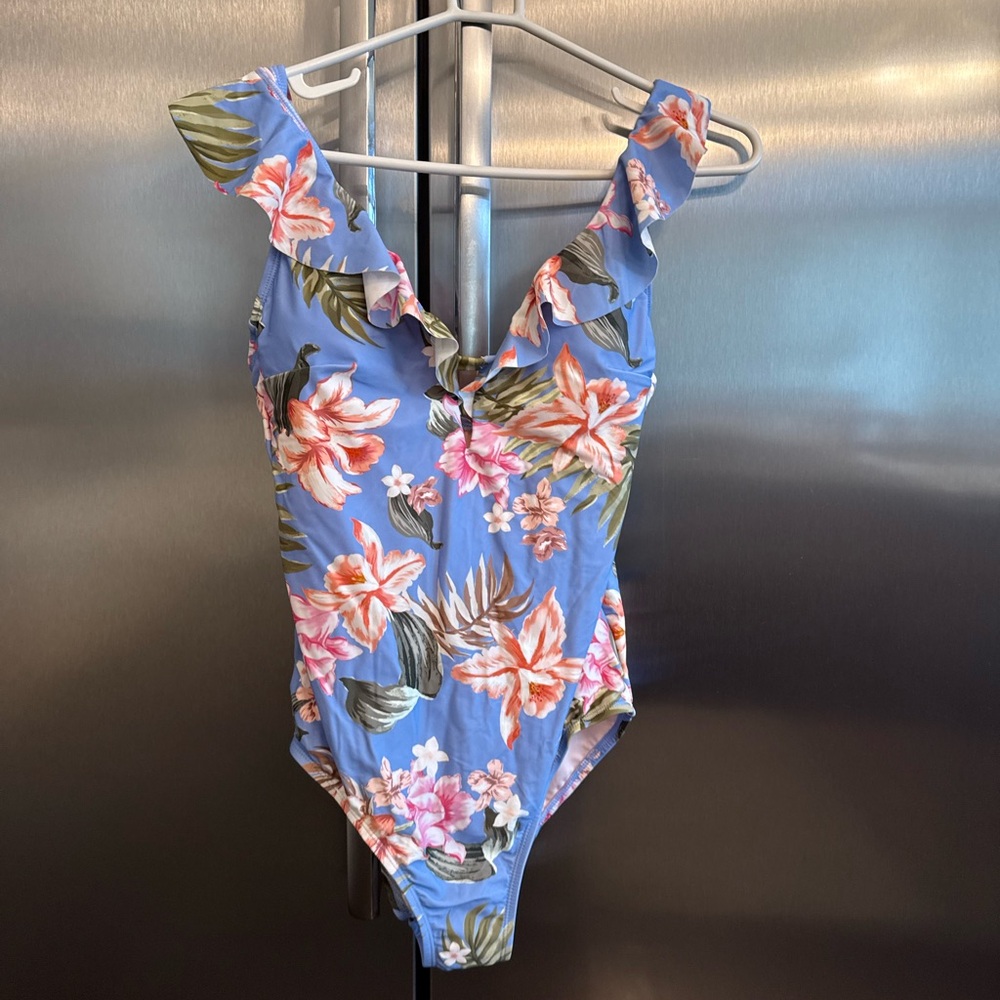 Kona Sol Blue Floral One Piece Swimsuit with tags